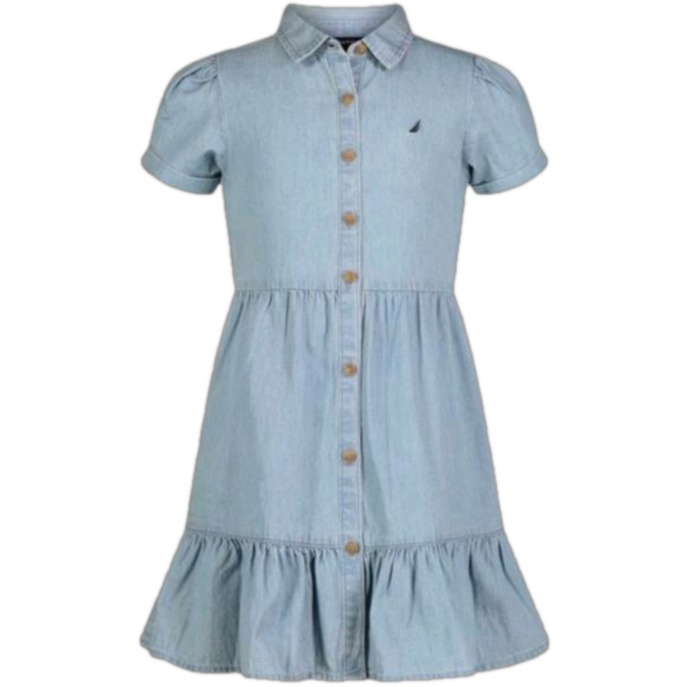 Nautica Girl's 100% Cotton Short Sleeve Super Soft Light Chambray Shirt Dress 16